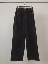 Pantalon large effet denim imprimé léopard – PF5421