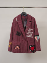 Striped Blazer with Embroidered Lettering – MJ84076