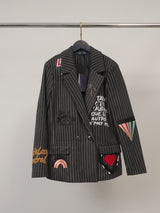 Striped Blazer with Embroidered Lettering – MJ84076