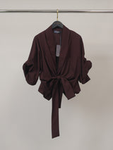 Chemise cache-cœur à manches bouffantes et lien à nouer – THS71126PN