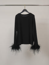 T-shirt fluide à manches ornées de plumes – MJ66441