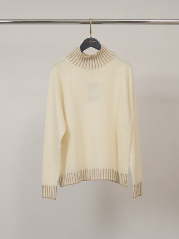 Pull col montant laine & cachemire contrasté – HYC8225