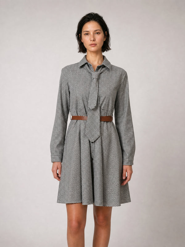Robe chemise vichy ceinturée à ligne fluide — TDM05526