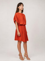 Robe courte fluide en viscose à manches bouffantes TDM18826