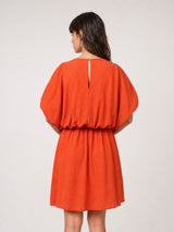 Robe courte fluide en viscose à manches bouffantes TDM18826