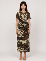 Robe midi imprimé militaire à nœud drapé TDM23525-7