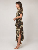 Robe midi imprimé militaire à nœud drapé TDM23525-7