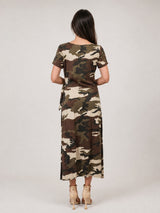 Robe midi imprimé militaire à nœud drapé TDM23525-7