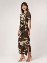 Robe midi imprimé militaire à nœud drapé TDM23525-7