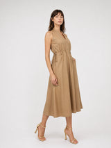 Robe longue en coton mélangé à taille ajustable TDM25526PN-3