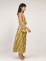 Robe longue rayée sans manches à nœud latéral TDM27125-4