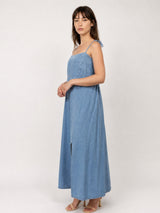 Robe longue en denim de coton à dos smocké TDM30226-2
