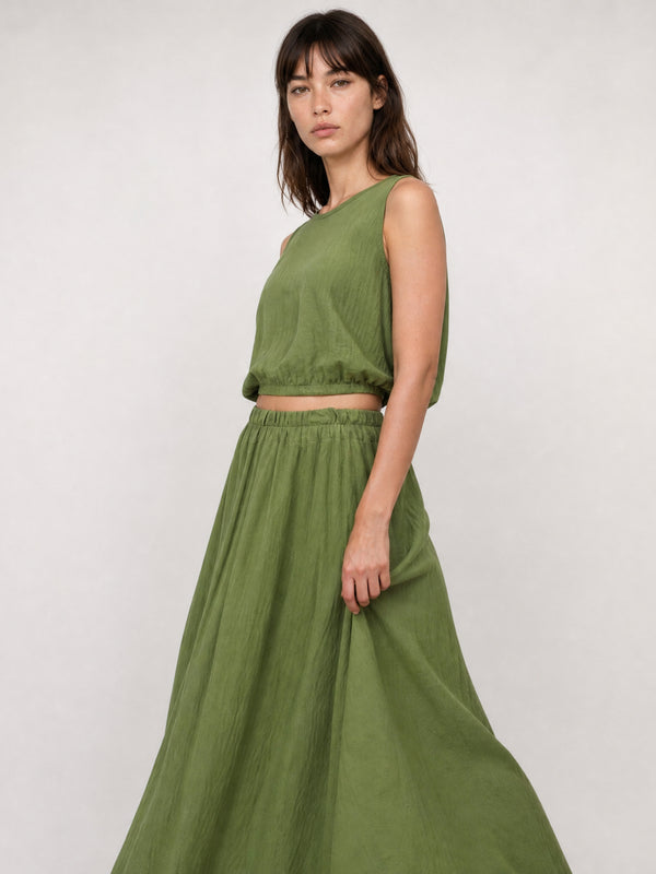 Ensemble fluide en viscose top et jupe midi TDM31323-8