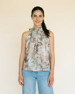 Load image into Gallery viewer, High-neck floral top with tie-back TDM50225-3