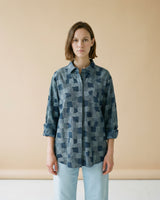 Indigo patchwork fluid-cut shirt TDM50320-69