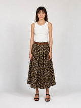 Jupe midi en coton stretch imprimé léopard TDM52123-28