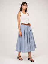 Jupe midi en coton rayé à taille ceinturée TDM52123CJ28