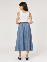 Jupe midi en coton rayé à taille ceinturée TDM52123CJ29