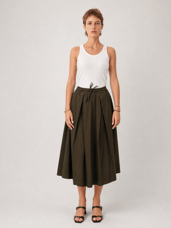 Jupe midi fluide taille élastiquée TDM62726PN