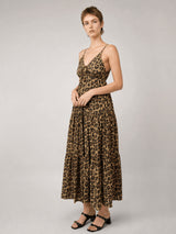 Robe longue en coton imprimé léopard, col V TDM65325-5