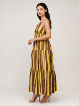 Robe longue en coton rayé, bretelles et col V TDM65325-2