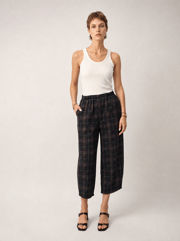Pantalon fluide à carreaux, taille élastiquée TDM67625-17