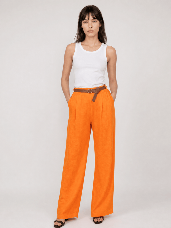 Pantalon large en gaze de coton ceinturé TDM78223-10