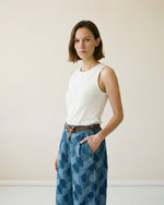 Load image into Gallery viewer, Indigo patchwork trousers with elasticated waist and belt TDM78223-12