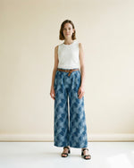 Load image into Gallery viewer, Indigo patchwork trousers with elasticated waist and belt TDM78223-12