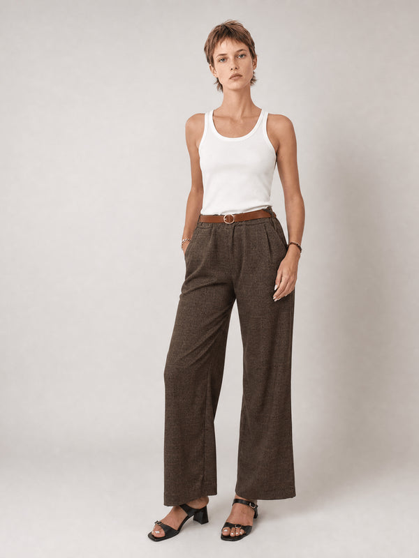 Pantalon large à carreaux ceinturé – TDM78223-17