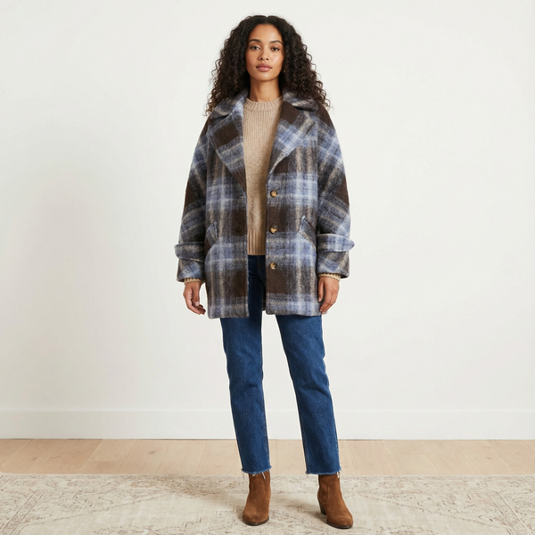 Veste à carreaux brossés en laine – TDM82225