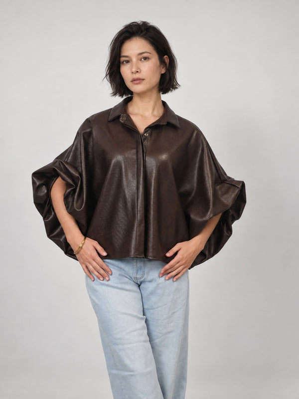 Chemise ample en similicuir effet autruche – THS38726PE11