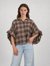 Chemise ample à carreaux et manches bouffantes – THS38726Q55