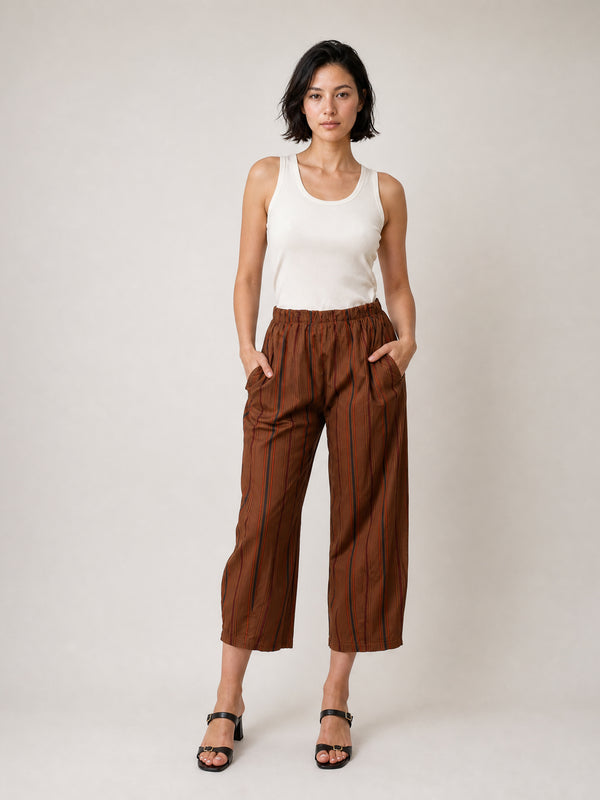 Pantalon large fluide à rayures multicolores – THS67625-24