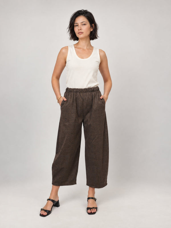 Pantalon large à carreaux et taille élastiquée – THS67625PO1