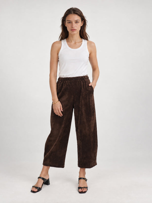 Pantalon large en velours côtelé à taille élastiquée – THS67625VE5