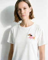T-shirt col rond en coton brodé teckel YCM26188-2
