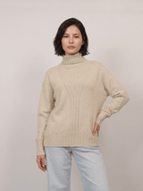 Pull col roulé à détails côtelés graphiques – YF570732