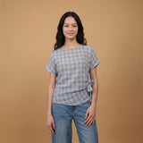 Plaid top tied at the side TDM09026