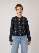 Veste tweed à boutons bijoux MF55014-2