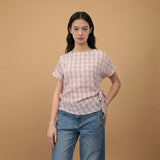 Plaid top tied at the side TDM09026