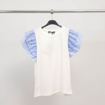 T-shirt blanc manches volantées à sequins - TDM17525