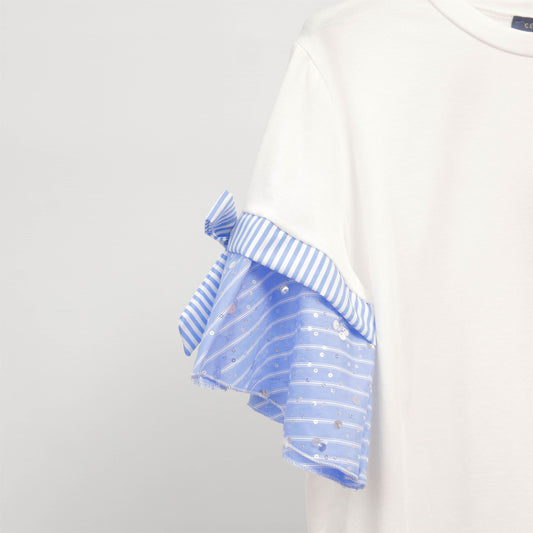 T-shirt manches à volants rayés et sequins - TDM16724