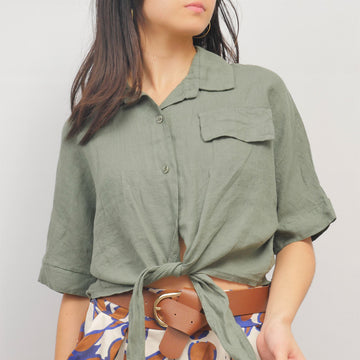 Chemise nouée en lin manches courtes  TDM29719L