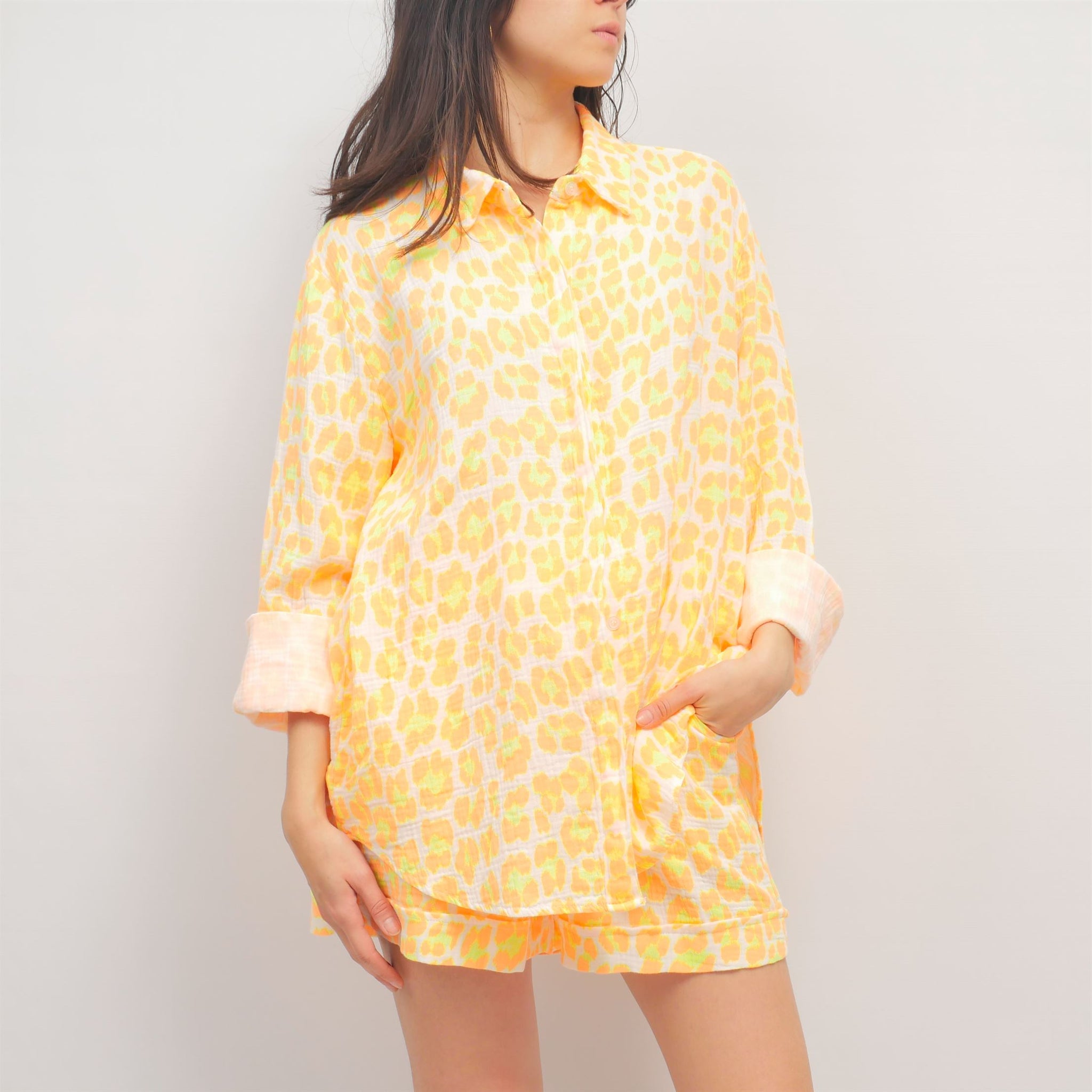Chemise imprimé léopard pastel en coton TDM50320-7