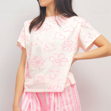 T-shirt imprimé fleurs & cœurs pastel – TDM12124-10