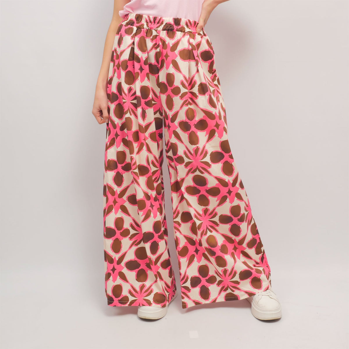 Wide leg floral print trousers with elasticated waist tdm19123 6