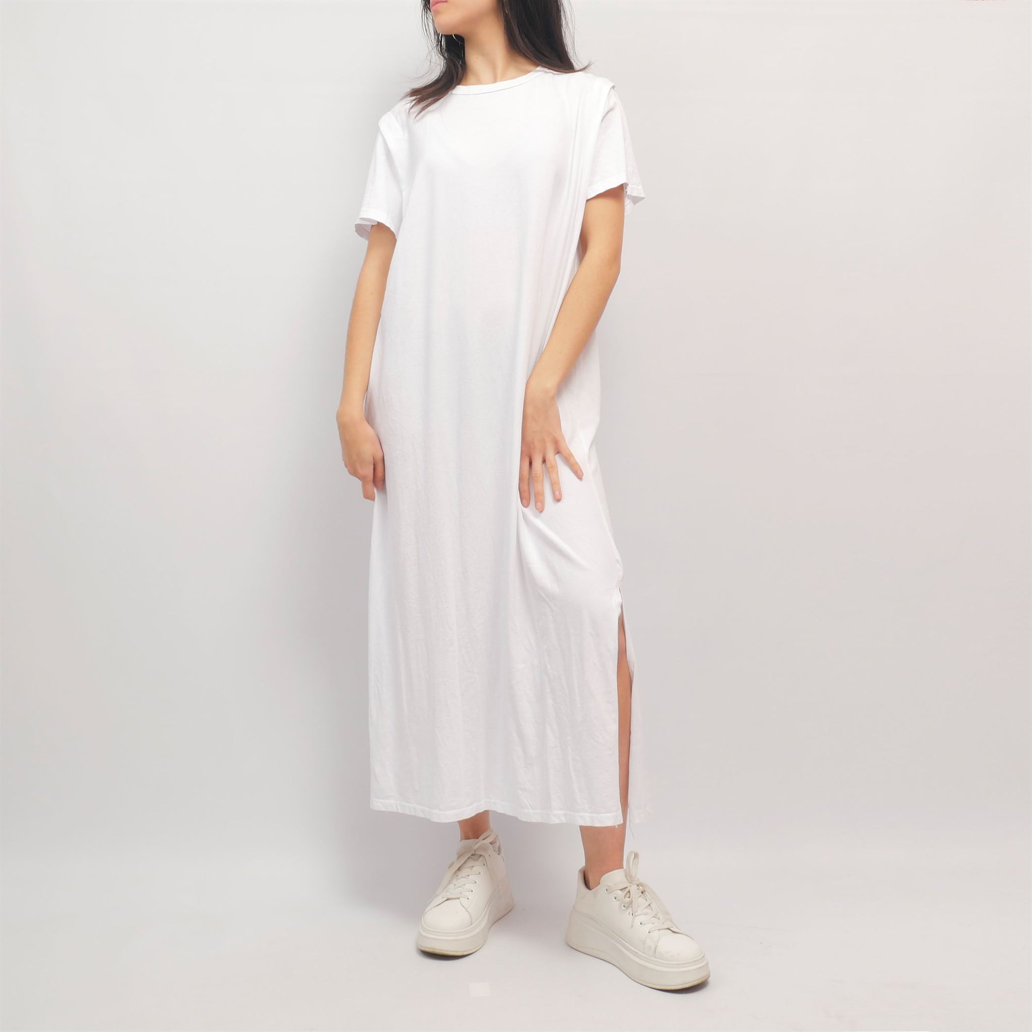 Robe t-shirt longue fendue en jersey doux - TDM20524-3