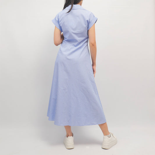 Robe chemise à rayures ceinturée bleu ciel TDM23824
