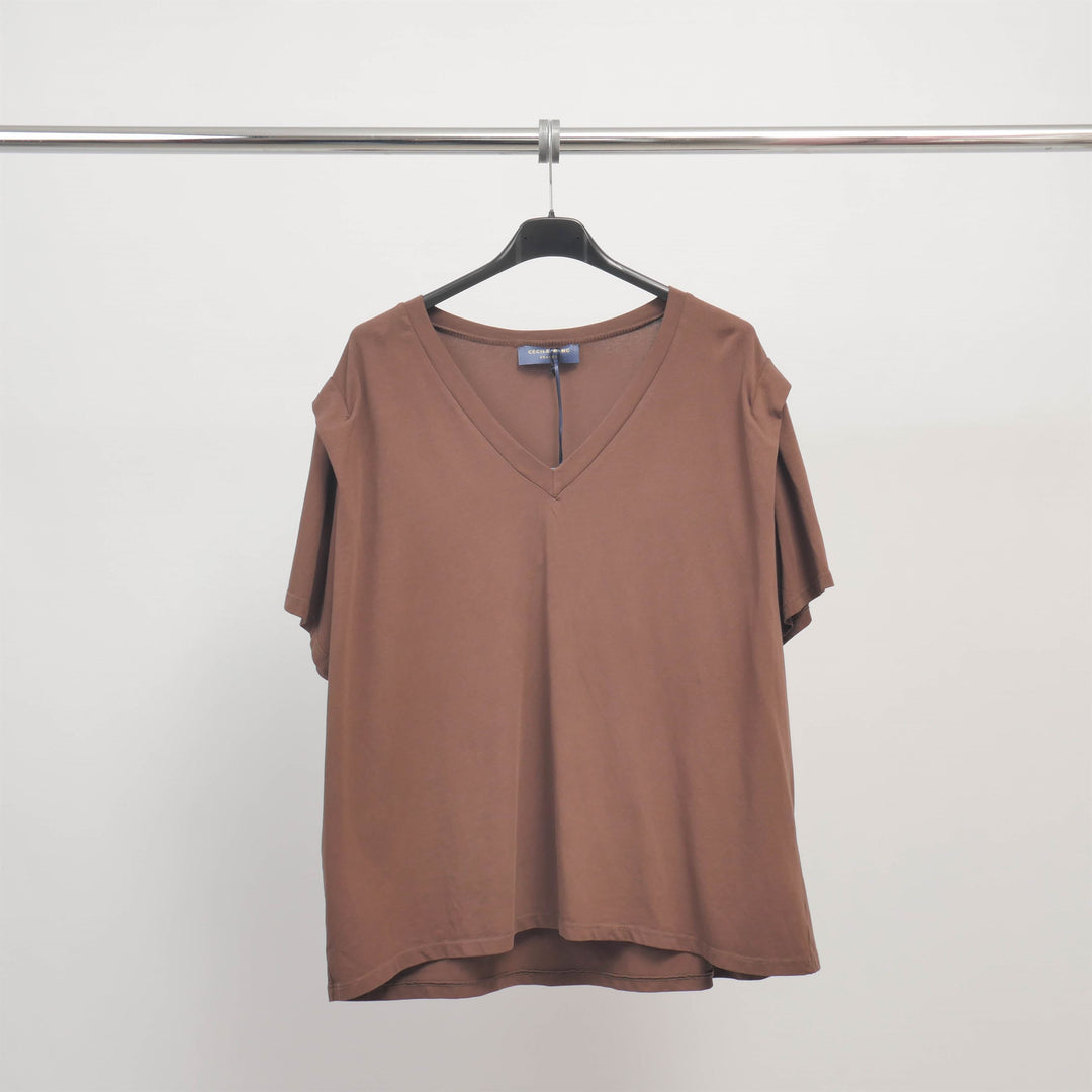 Loose V-neck T-shirt in stretch cotton - TDM31925